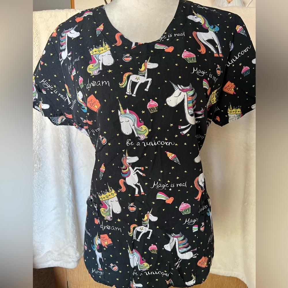 Zoe + Chloe Unicorn Scrub Top